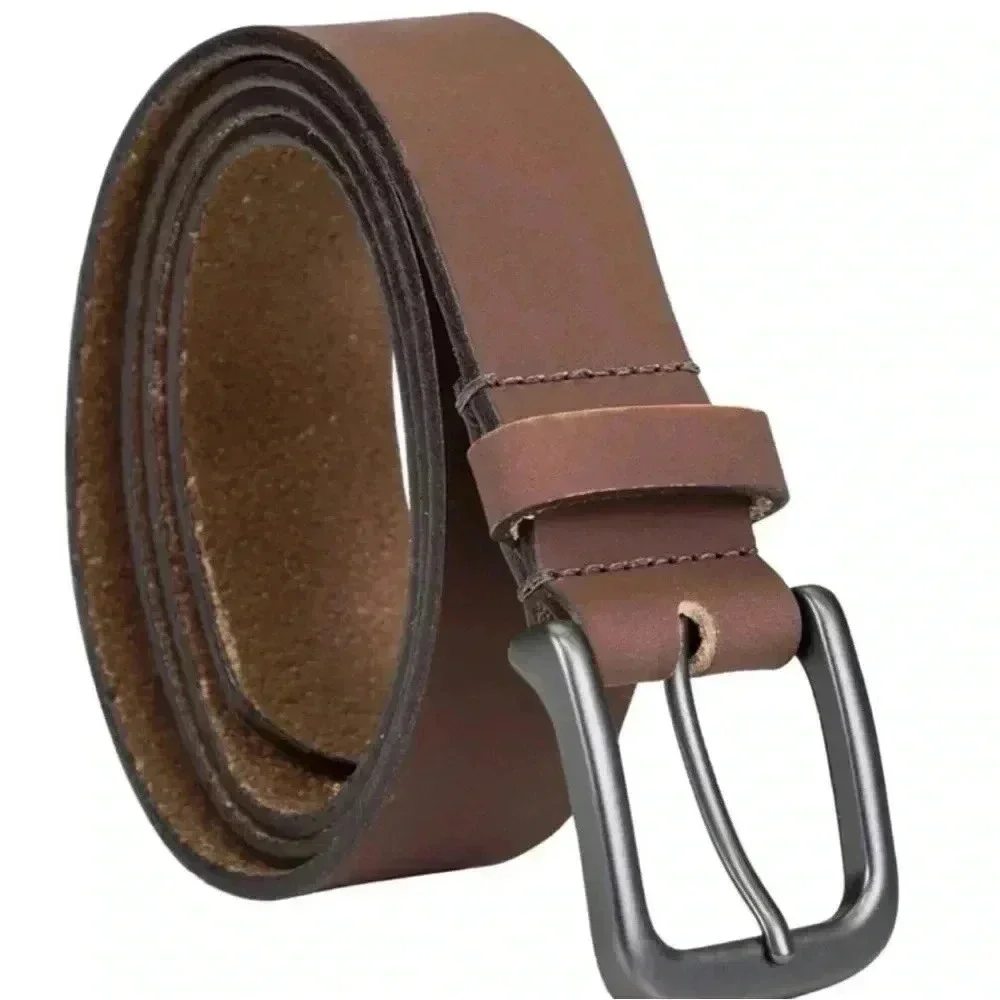 Timberland Men's Classic Brown Leather Belt Gun Metal Buckle Size 34|